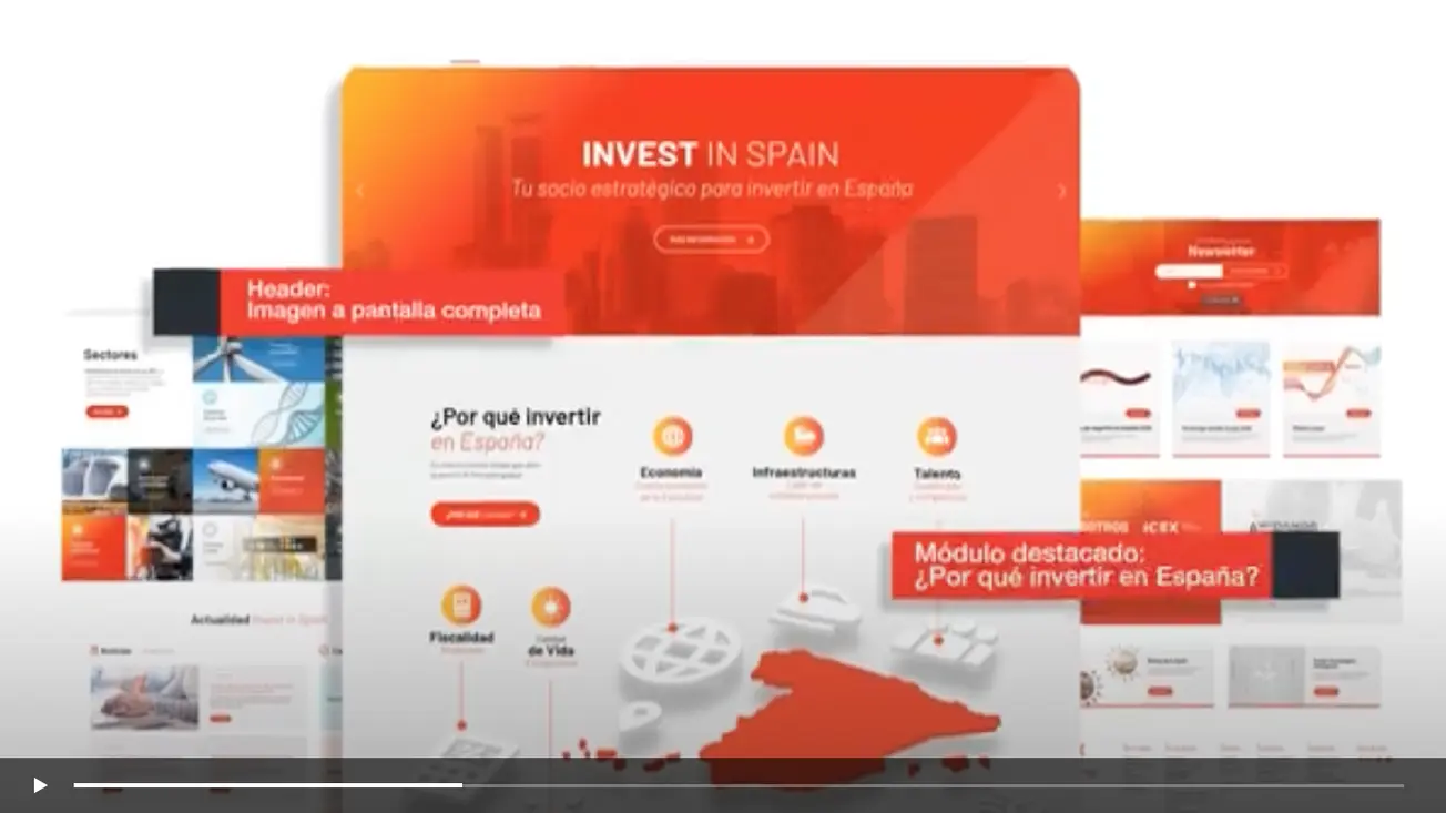View of different pages of the Invest in Spain platform.