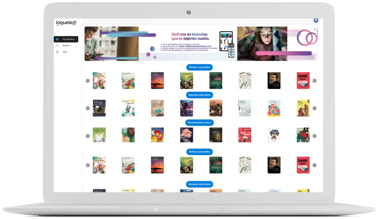 Pantalla de la biblioteca digital en la sección «Mi biblioteca» en un ordenador portátil