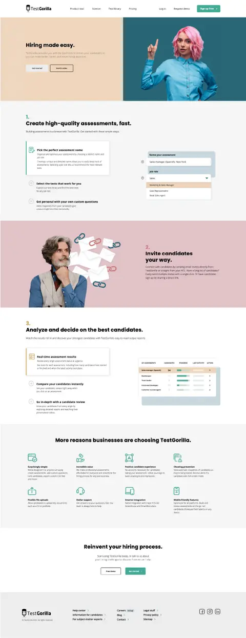View of the features of the TestGorilla platform.