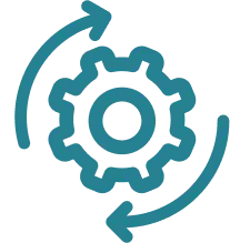 Gear inside two looped arrows.