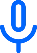 Blue microphone icon.
