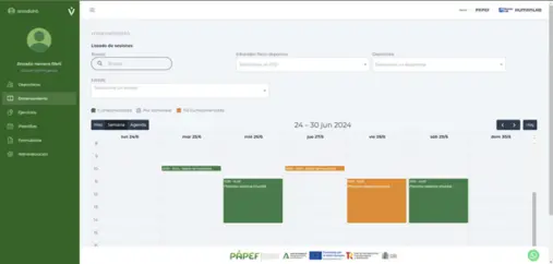 IMUDS - Captura de pantalla de la sección de sesiones