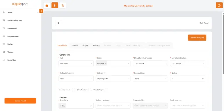 Section Operation Reports Management of platform InspireSport