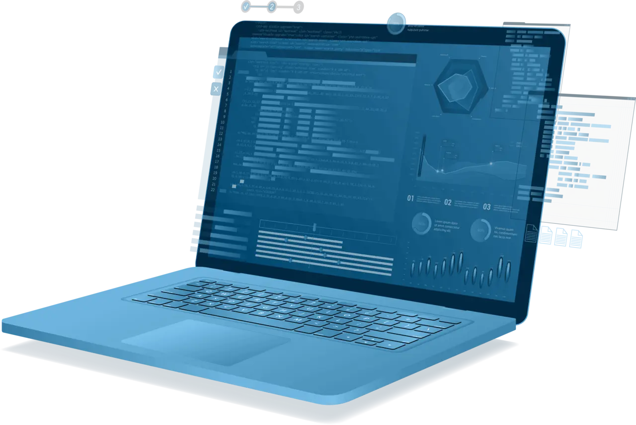 Blue laptop.